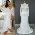 10586#Real Photos Spaghetti Strap Lace Bohemian Deep V-Neck Open Back Sheath Wedding Dress Wedding Bridal Gown