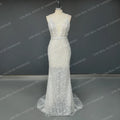Real Photos Sexy Spaghetti Straps Deep V Neck Beading  Sequined Lace Wedding Dress Backless Mermaid Bridal Gown for Women