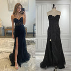 15305# Real Photo Black Sweep Train Lace Beading Strapless Wedding Bridal Gown Birthday Party Dress for Women Prom Evening Dress