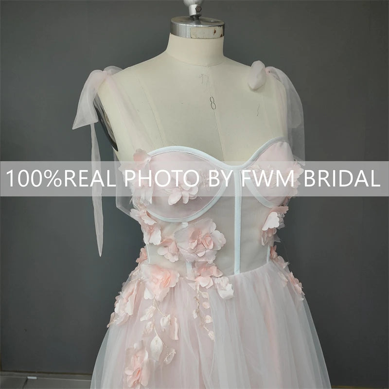 15293#Real Photos Pink Flowers Spaghetti Straps Wedding Bridal Ball Gown Birthday Party Dress for Women Prom Evening Dress