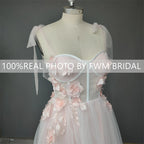 15293#Real Photos Pink Flowers Spaghetti Straps Wedding Bridal Ball Gown Birthday Party Dress for Women Prom Evening Dress