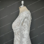Real Photos Boho Flare Bell Sleeve Appliques Lace Wedding Dress V-Neck Backless Sweep Train Woman Bridal Gown for Wedding
