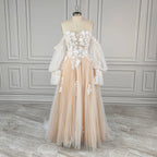#2220 Real Photos Boho Detachable Puffy Sleeves Appliques Lace Strapless Wedding Dress for Women Pleated Tulle  Bridal Gown