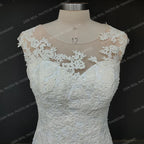 100% Real Photos Classic Mermaid Appliques Illusion Lace Wedding Dress Sleeveless Bride Gown With Button Factory Price