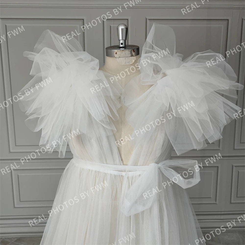 Real Photos Sexy Illusion Ruffles Tulle Split Front A-line Pregnant Dress Maternity Gown for Photography Maternity Dress