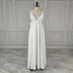 Real Photos Sexy High Split Soft Satin Wedding Bridal Gown Spaghetti Straps V Neck Backless Bow Bridal Dress Evening Dress