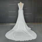 12553# Real Photos Simple Detachable Sweep Train V-neck Trumpet  Soft Satin Wedding Dres Bridal Gown Evening Dresses