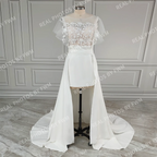 15464# Real Photos Simple Beach Short Sheath Low Back Appliques Lace Mini Wedding Dress Bridal Gown Prom Dress for Women
