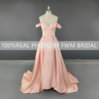 15331# Real Photos Simple Off Shoulder Satin A-line Engagement Wedding Gown Birthday Party Dress Women Prom Evening Dresses