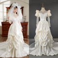 2209# Real Photos Vintage Renaissance 1920s Exquisite Appliques Pearls Lace Wedding Dress Sweep Train Bridal Gown Ball Gown