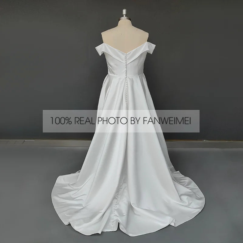 15229# Real Photos Simple Soft Satin A-line Split Front Wedding Dress for Engagement Bridal Gown Evening Dress Wedding Dress
