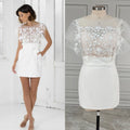 15464# Real Photos Simple Beach Short Sheath Low Back Appliques Lace Mini Wedding Dress Bridal Gown Prom Dress for Women