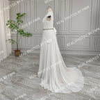 Real Photos High Quality Cap Sleeves V-Neck Chiffon Wedding Dress Elegant Appliques Lace Bridal Gown With Crystal Belt