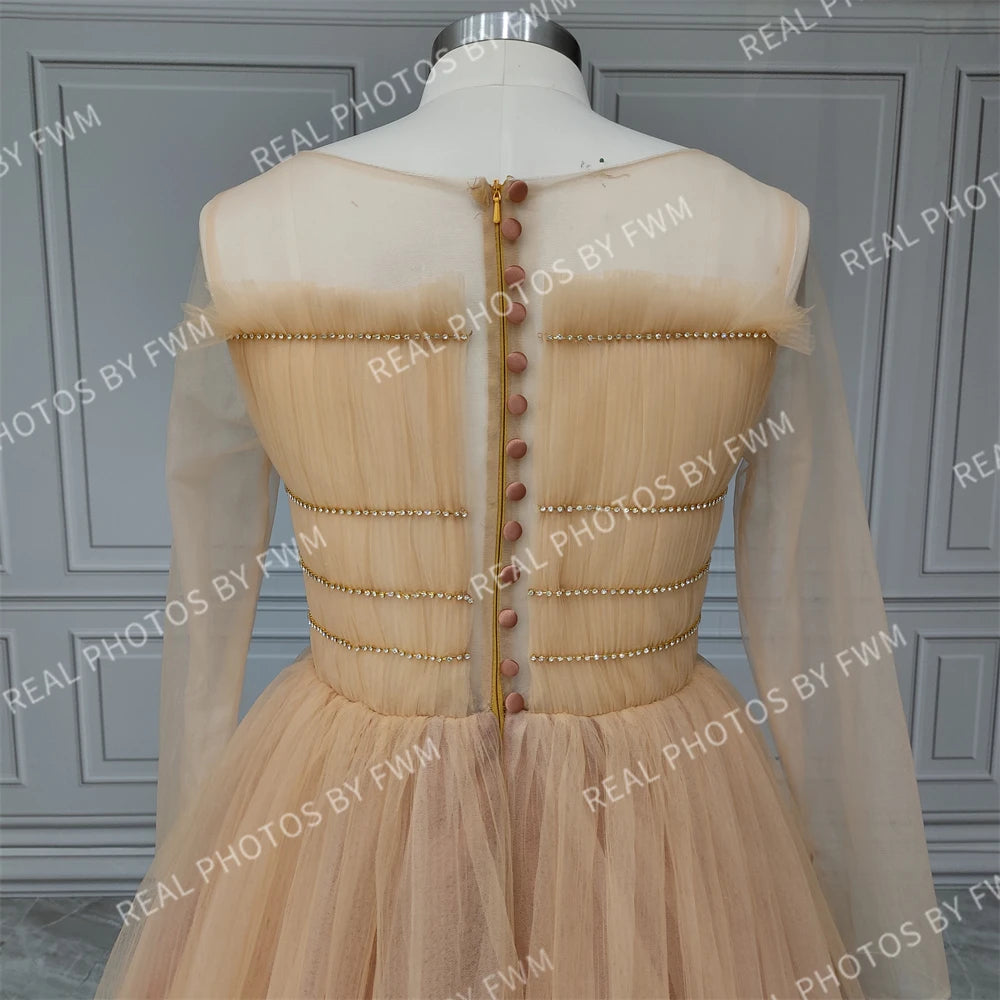 #3113 REAL PHOTOS O-Neck Elegant Champagne Sleeveless Puffy A-Line Bride Gown Wedding Dress for Women Evening Dress Party Dress
