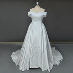 11530#Real Photos Ivory Strapless A-Line Off-Shoulder Open Back V-Neck Satin Lace Wedding Dress Wedding Gown Bridal Gown