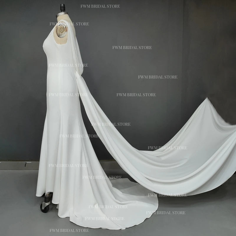 12553# Real Photos Simple Detachable Sweep Train V-neck Trumpet  Soft Satin Wedding Dres Bridal Gown Evening Dresses
