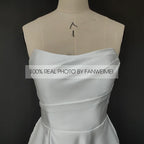 Real Photos Gorgeous Strapless Sleeveless A-Line Simple Sweep Train Satin Wedding Dress Side Slit Bridal Gown for Women