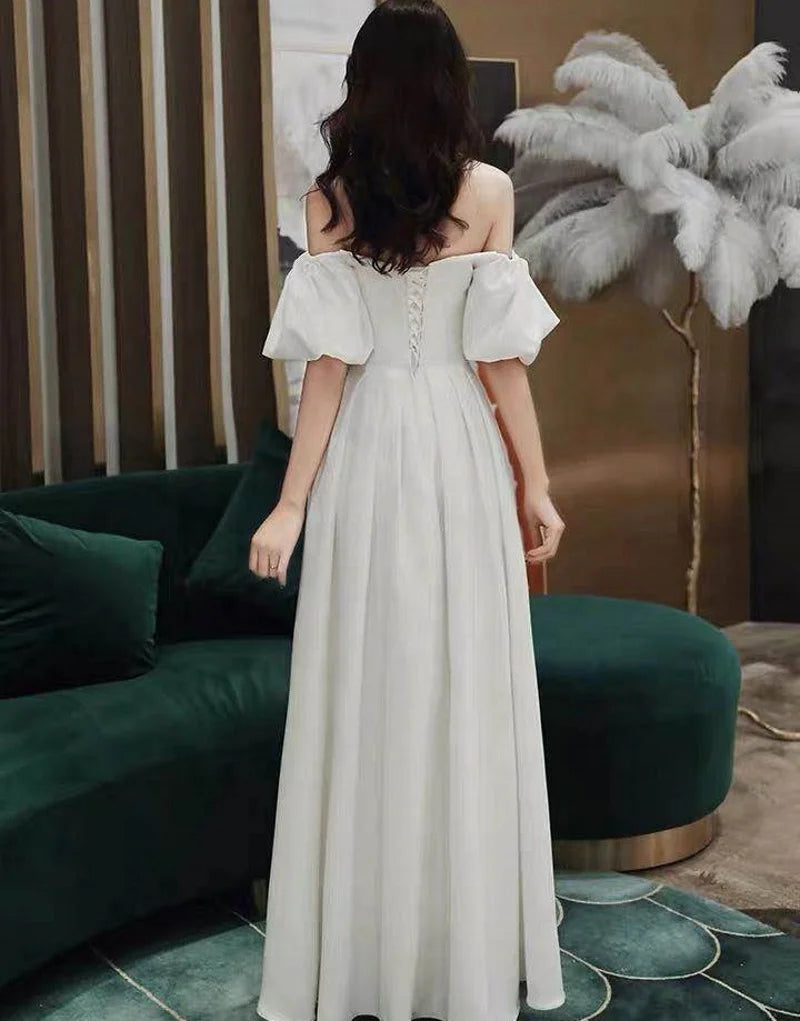 #3150  Real Photos Special Design Sweetheart Puff  Sleeve Lace-up Satin Soft Ivory Strapless Bridal Gown Wedding Dress
