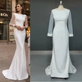 8209#Real Photos Sheer Long Sleeve O-Neck Open Corset Back Sheath Soft Satin Sweep Train Wedding Dress Wedding Bridal Gown