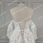 Real Photos Dream Off Shoulder Appliques Sequined Lace A-line Wedding Dress Glittery Tulle Sweep Train Bride Gown for Women