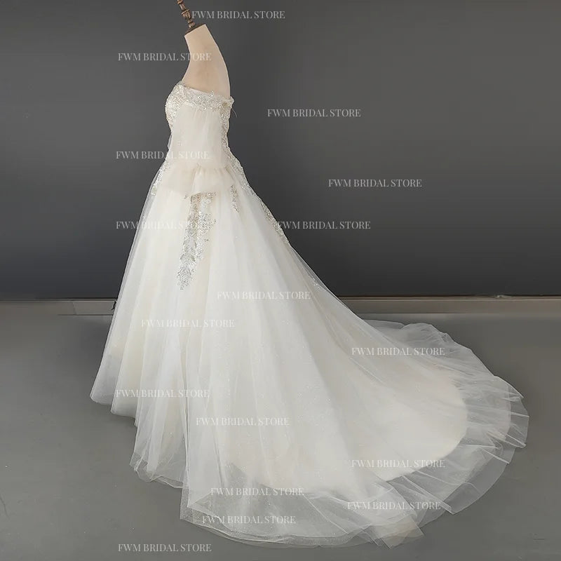 4300# Real Photos Off-Shoulder Elegant Sweetheart 3/4 Long Sleeve Lace Bridal Gowns Plus Size Wedding Gown Wedding Dress