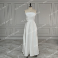 100% Real Photos Simple Sleeveless Strapless Satin Long Train A-line Wedding Dress Bridal Evening Prom Dress for Plus Size Women