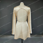 8864  Real Photo Flare Sleeve Backless Engagement Mini Wedding Gown Birthday Party Dress Plus Size Women Prom Evening Dress