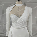 Real Photos Sexy Beading High Side Slit  Satin Wedding Dress Bridal Gown for Women With Detachable Sleeves
