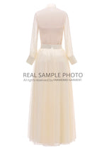 1029# Real Pictures Two Piece Long Sleeve Beige Tulle Chiffon Floor Length Shirt Collar Wedding Dress Bridal Gown WIth Button