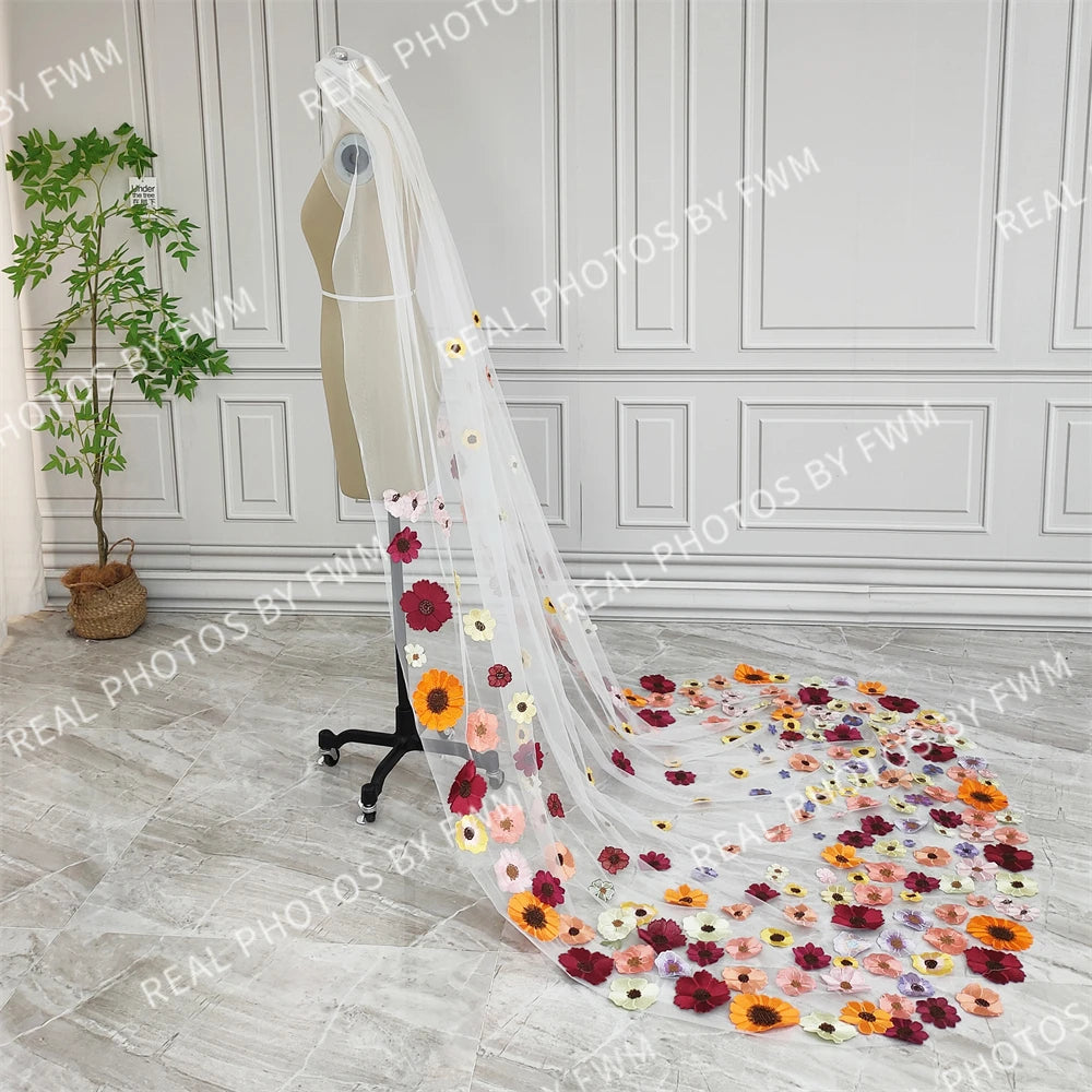 V425 Real Photos High Quality One Layer Embroidered Flowers Lace Bridal Veil 200CM Wedding Veil Accessories for Wedding