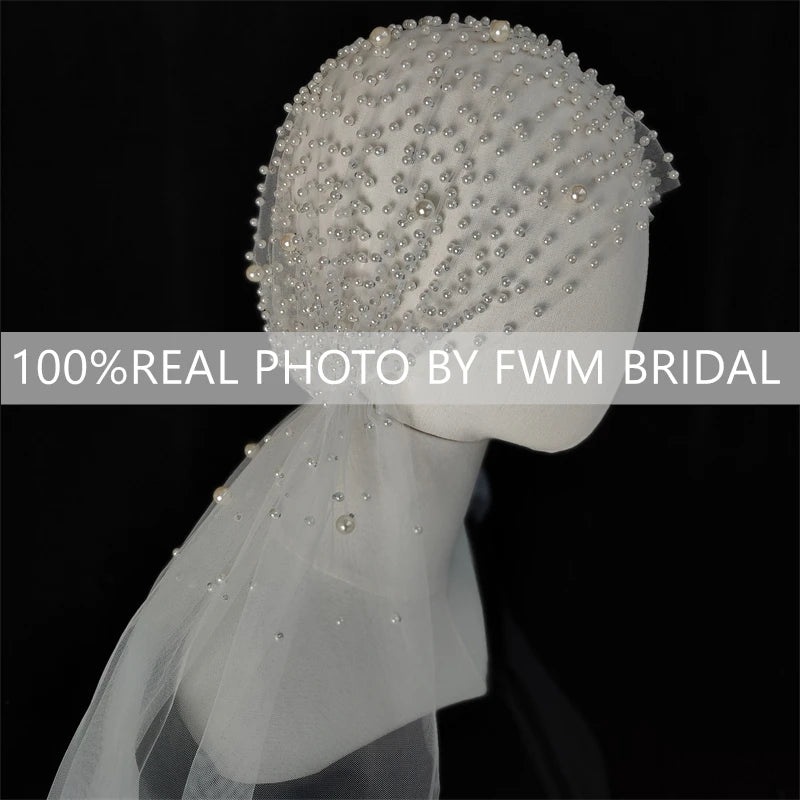 V119 Real Photos Vintage Two Layer Lace Tulle With Pearls Bridal Veil Wedding Accessories for Wedding