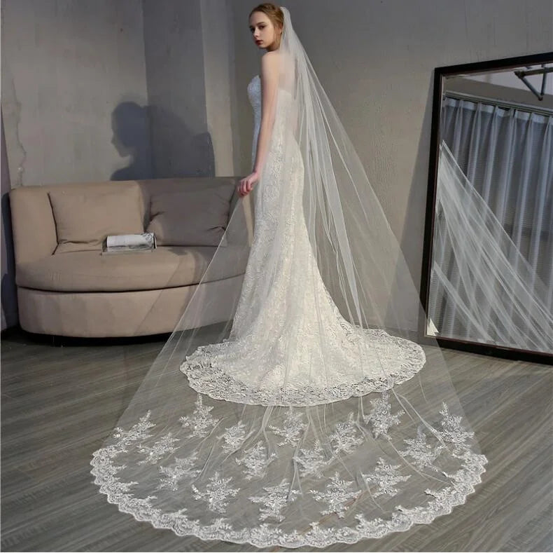 3 Meters Luxury Cheap White Wedding Veil Bridal Veil Lace Wedding Veil for Bride