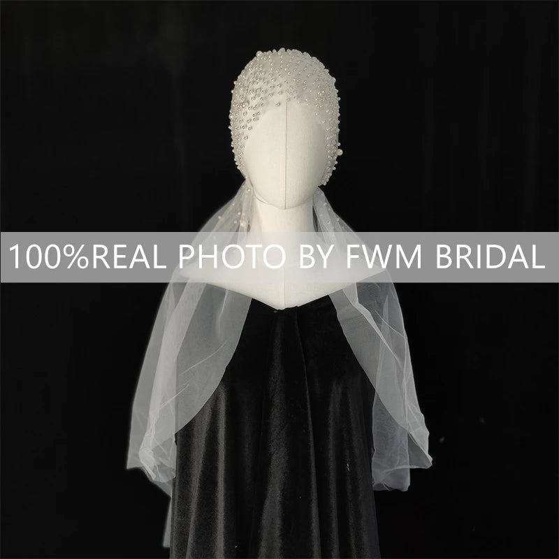 V119 Real Photos Vintage Two Layer Lace Tulle With Pearls Bridal Veil Wedding Accessories for Wedding