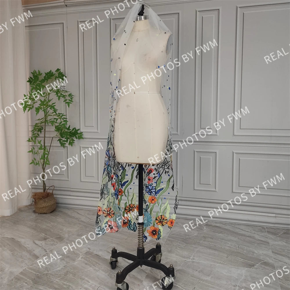 Real Photos High Quality One Layer Embroidered Flowers Lace Bridal Veil 120CM Long Wedding Veil Accessories for Wedding