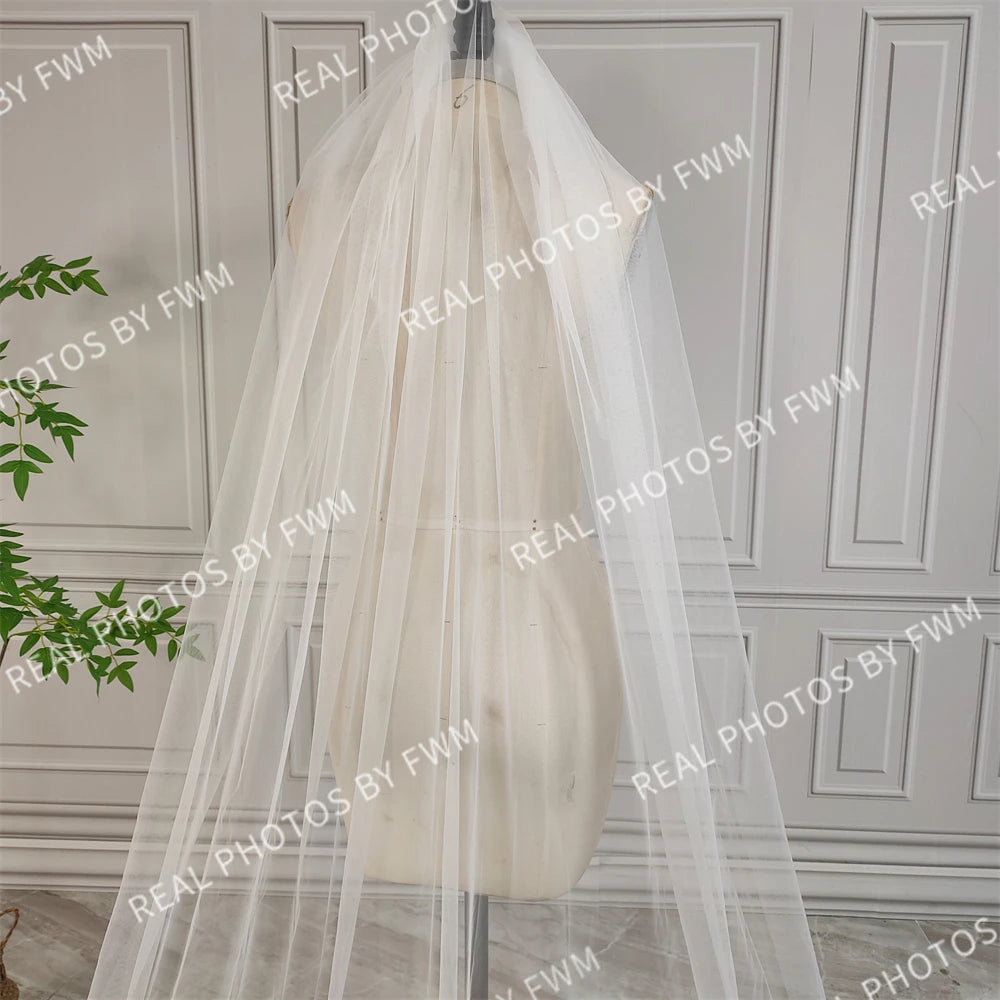 Real Photos High Quality One Layer Embroidered Flowers Lace Bridal Veil 200CM Long Wedding Veil Accessories for Wedding