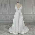 Real Photos Simple Spaghetti Straps V-neck A-line Chiffon Wedding Dress Beading Sequined Lace Backless Bride Gown for Women