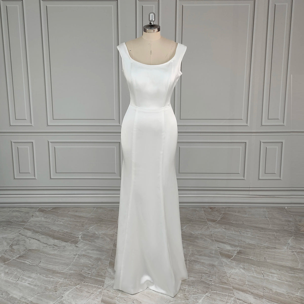 10276# Real Photos Simple Square Collar Satin Mermaid Wedding Dress Backless Lace up Bride Gown for Women Evening Dress