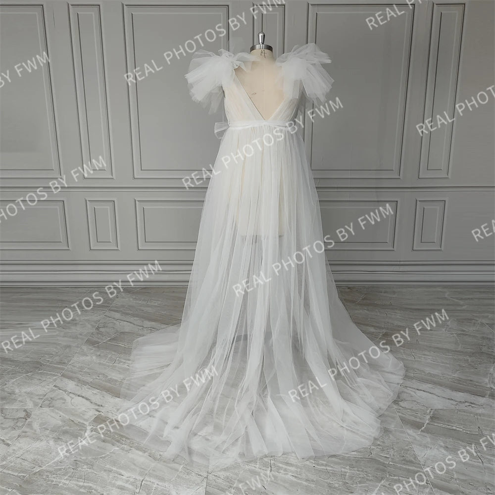 Real Photos Sexy Illusion Ruffles Tulle Split Front A-line Pregnant Dress Maternity Gown for Photography Maternity Dress