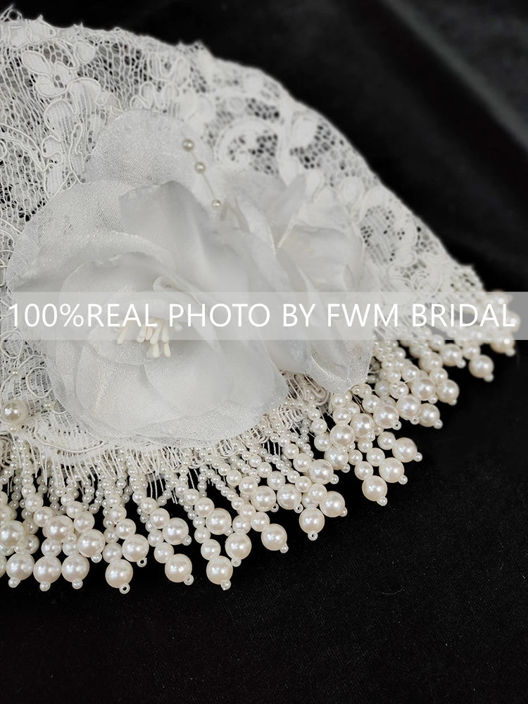V125 Real Photos Vintage 1920s One Layer Appliques Lace With Pearls Bridal Veil Wedding Accessories for Wedding
