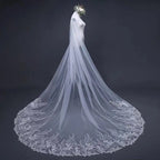 3.8*3  Meter White One Layer Lace Long Bridal Veil Comb