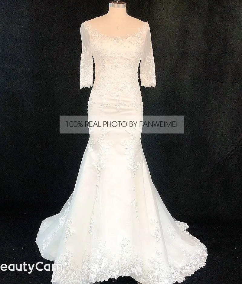 #6212 Wholesale Half Sleeve Lace Applique Mermaid Long Veil  Wedding Dress Wedding Dress Bride Gown Bridal Dress for Woman