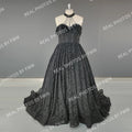 #15358 Real Photos High Quality Black Gothic A-line Feathers Lace Wedding Dress for Women Halter Neck Appliques Bridal Gowns