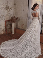 8259#Real Photos Spaghetti Strap Lace Bohemian Deep V-Neck Open Back Illusion Wedding Dress Wedding Bridal Gown