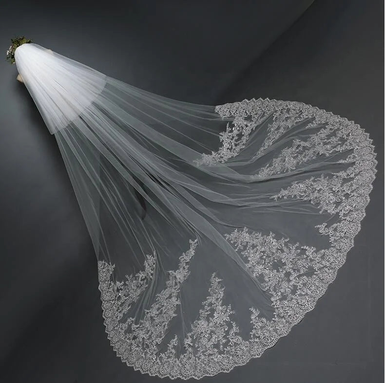 Wholesale  White 3.8 Meter Long Bridal Veil Trim Wedding Veil Lace Veil Bridal veil
