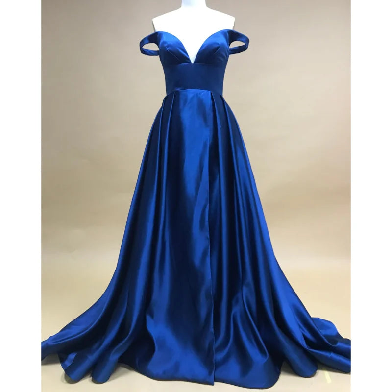 15331# Real Photos Simple Off Shoulder Satin A-line Engagement Wedding Gown Birthday Party Dress Women Prom Evening Dresses