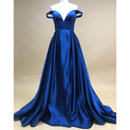 15331# Real Photos Simple Off Shoulder Satin A-line Engagement Wedding Gown Birthday Party Dress Women Prom Evening Dresses