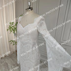Real Photos High Quality Boho Flare Sleeves Lace Wedding Dress for Bride Woman Open Back Bridal Gown With Train  Wedding Gown