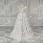 Real Photos Off Shoulder V-neck Backless A-line Wedding Dress Elegant Ruffles Lace Sweep Train Bridal Gown Bridal Dress