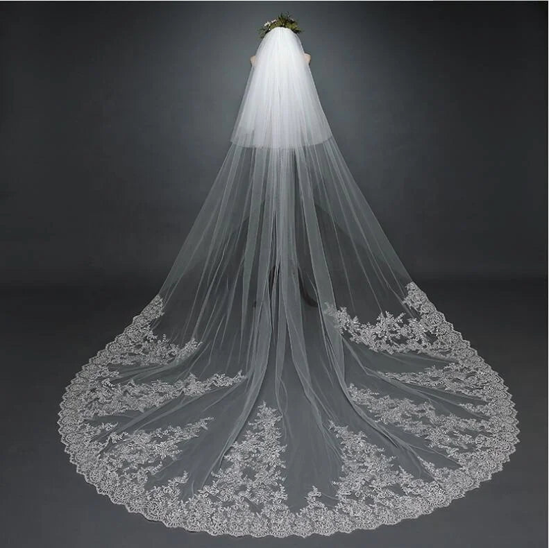 Wholesale  White 3.8 Meter Long Bridal Veil Trim Wedding Veil Lace Veil Bridal veil
