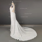 10090#Real Photos Simple Sweep Train V-Neck Spaghetti Straps Wedding Dress for Plus Size Women Bridal Gown Evening Dresses